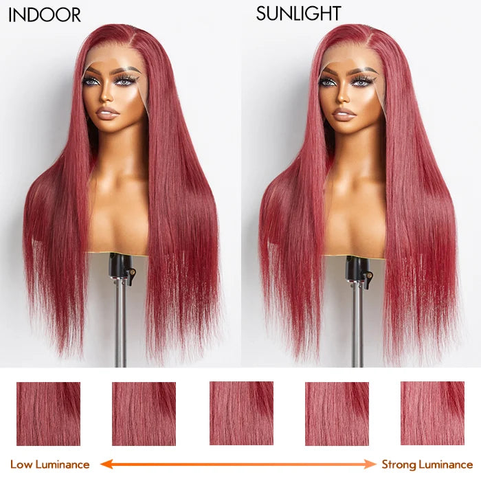 ROYAL 150% Density 13x4 Pre-Plucked Free Part Lace Frontal Wig Straight Burgundy