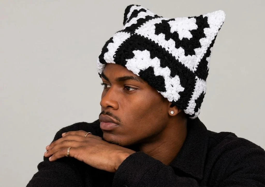 CROCHET SQUARE CAT EAR BEANIE