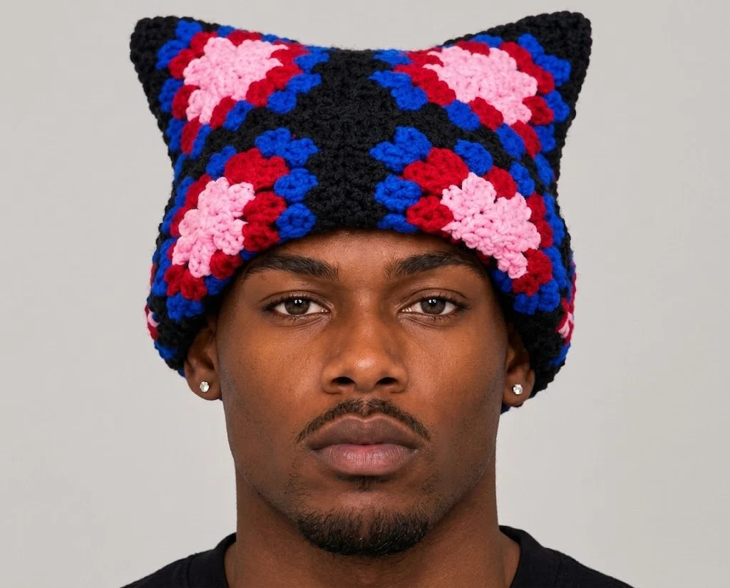 CROCHET SQUARE CAT EAR BEANIE